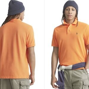 $110 POLO RALPH LAUREN Men Custom Fit Mesh Pony Logo Shirt Medium Peach/Orange